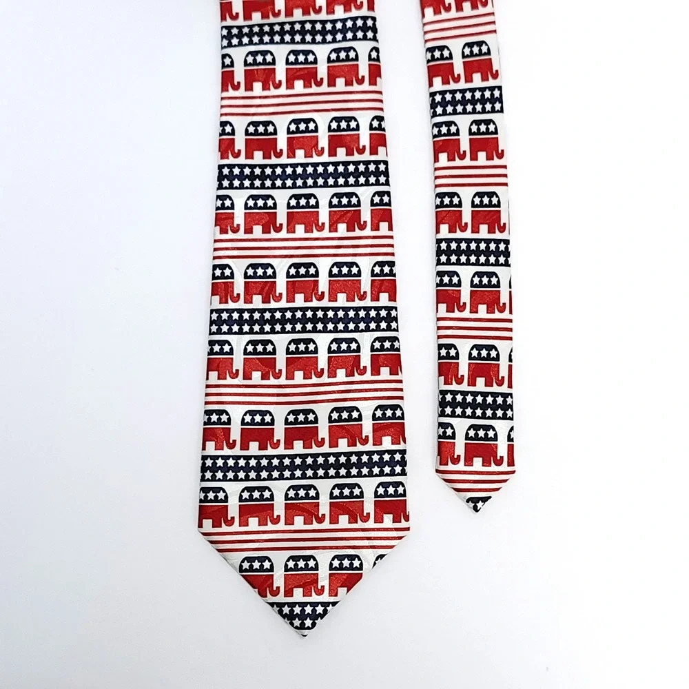 Steven Harris Republican GOP Elephant Neck Tie Red White Blue Hand Made